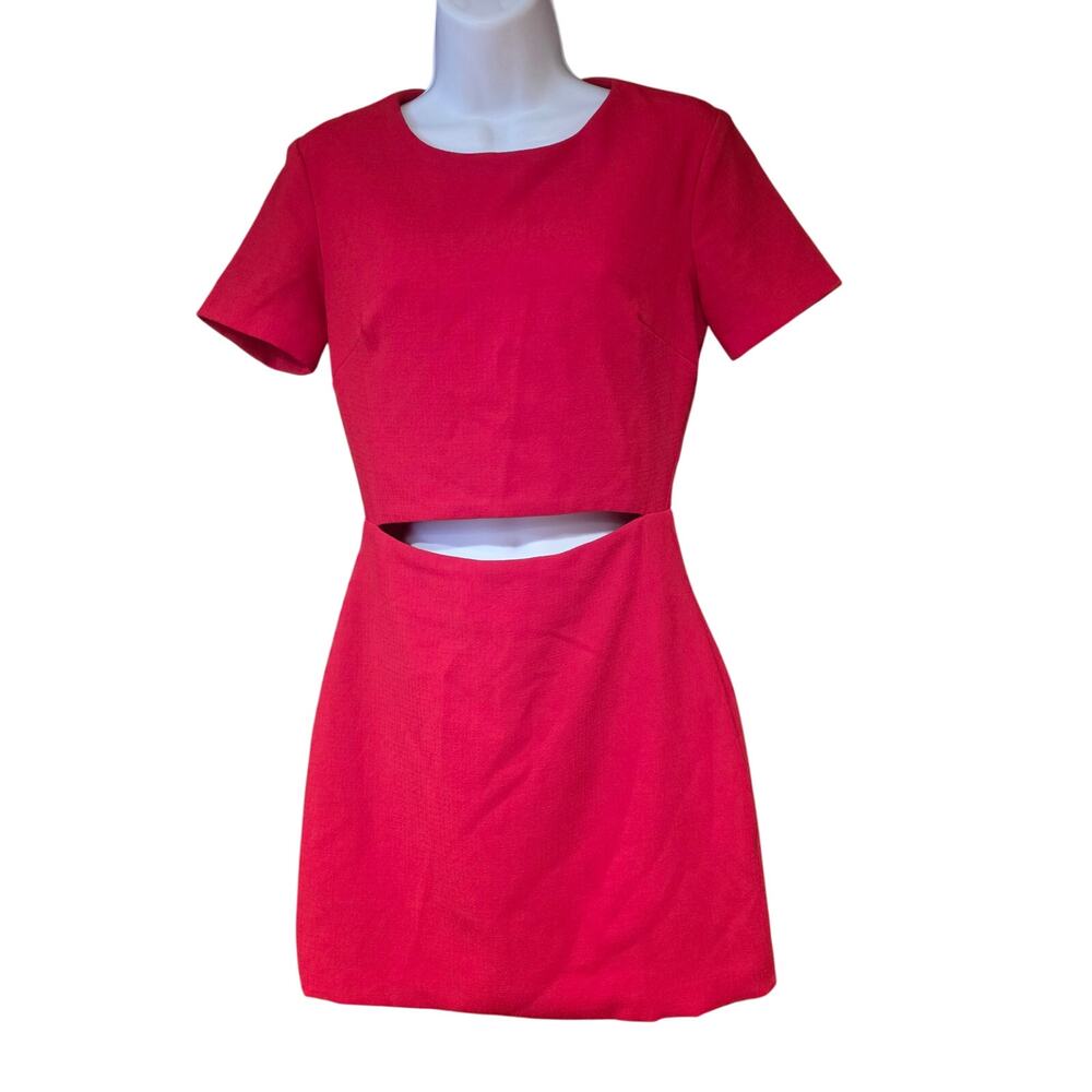 Rubber Ducky red short sleeve mini dress with a front midriff cutout sz S
